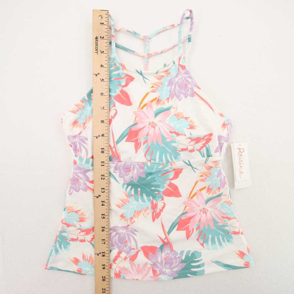 Raisins St. Croix Tankini Top Floral White Pink High Neck Ladder Back Small NWT - Picture 5 of 13